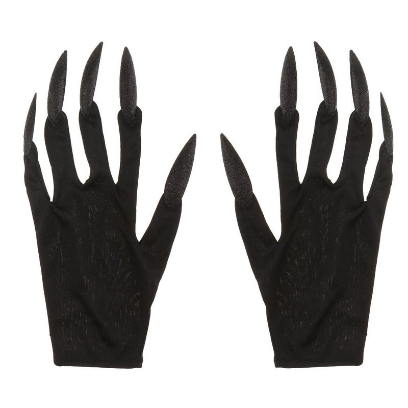 FRECI Halloween Gloves with Glitter Nails Performance Props Cosplay Costume Accessories Halloween Party Dress Supplies - Black - Image 3